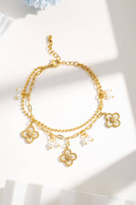Charger l'image dans la galerie, COSMOS - Bracelet double tour doré acier inoxydable trèfle perle chic
