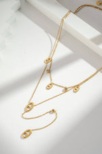 Charger l'image dans la galerie, COSMOS - Collier Femme Double Tour Y Doré Motif Ovale Acier Inoxydabl
