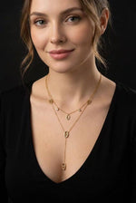 Charger l'image dans la galerie, COSMOS - Collier Femme Double Tour Y Doré Motif Ovale Acier Inoxydabl
