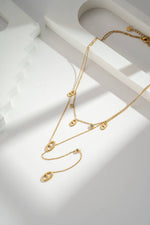 Charger l'image dans la galerie, COSMOS - Collier Femme Double Tour Y Doré Motif Ovale Acier Inoxydabl
