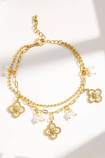 Charger l'image dans la galerie, COSMOS - Bracelet double tour doré acier inoxydable trèfle perle chic
