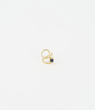 Earcuff (manchette d'oreille) en acier doré à l'or fin composé d'un anneau double agrémenté d'une pierre fine (lapis lazuli)