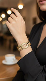 Charger l'image dans la galerie, COSMOS - Bracelet jonc chaîne maillon martelé acier inoxydable doré
