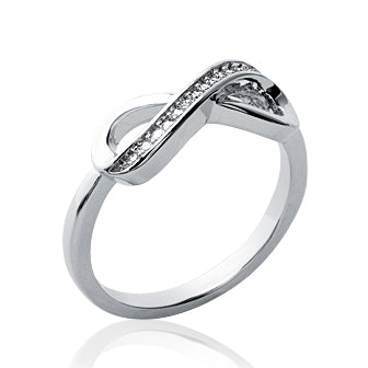 Bague en argent 925 rhodié composée d'un anneau se transformant en symbole de l'Amour Éternel ou de l'Éternité, serti de zirconiums.