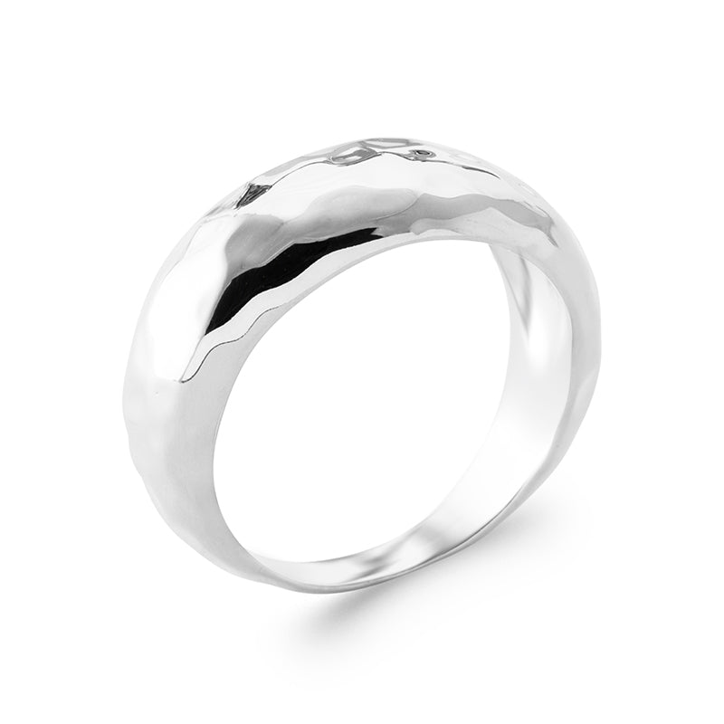 Bague en argent 925 rhodié anneau avec léger effet martelé