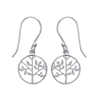 Boucles d'oreilles argent 925 rhodié pendantes composées d'une médaille avec un motif Arbre de vie ajouré 