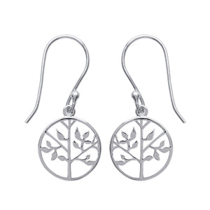 Boucles d'oreilles argent 925 rhodié pendantes composées d'une médaille avec un motif Arbre de vie ajouré 