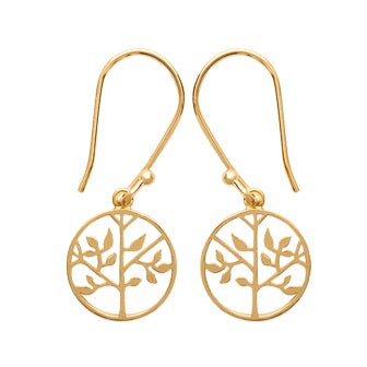 Boucles d'oreilles plaqué or 750 pendantes composées d'une médaille avec un motif Arbre de vie ajouré 