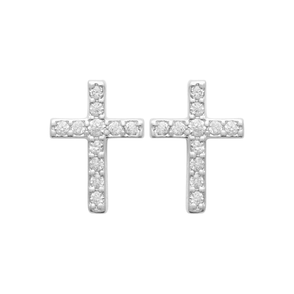 Boucles d'oreilles puces en argent 925 rhodié en forme de croix agrémentés de zirconiums