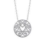 Charger l&#39;image dans la galerie, Collier en argent rhodié 925 composé d&#39;une chainette et d&#39;une médaille avec des motifs volutes perlées découvrant un cœur ajouré au centre
