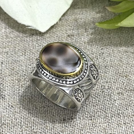 Bague Argent Mini ethnique Porcelaine Tigrée - JALAN