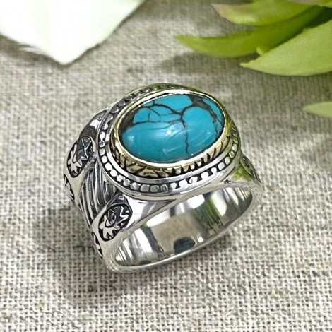 Bague Argent Mini ethnique Turquoise JALAN - Main Image